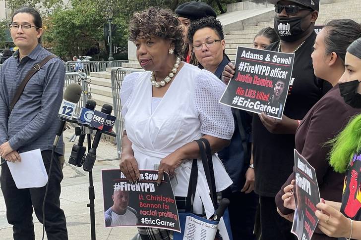 Gwen Carr, Eric Garner's mother, speaks after oral arguments on Wednesday for a lawsuit seeking access to NYPD records related to her son's death.
